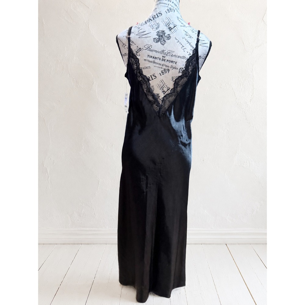 NWT INC International Concepts Black Satin Maxi Nightgown Lace Trim Small - Picture 5 of 12